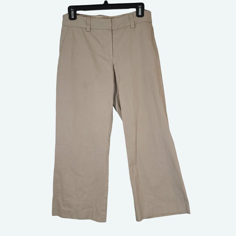 Trina Turk Mid Rise Wide Leg Crop Chino Trouser Khaki Size 2 Cotton Blend